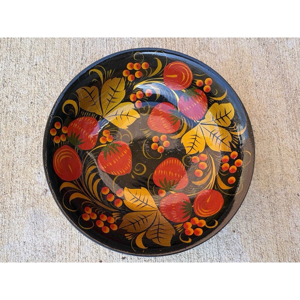 Vintage USSR Russian Khokhloma 5 Piece Lacquer Bowl Cups & Large 12" Ladle Spoon - Picture 10 of 16